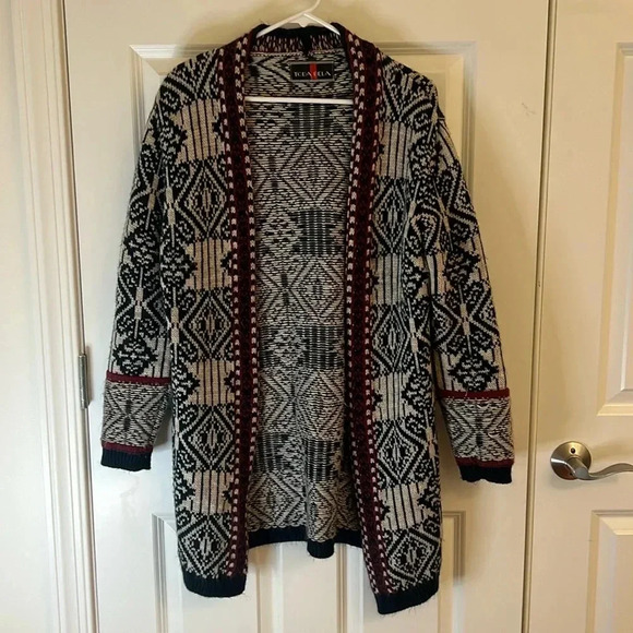 Todabela Rosie Geometric NAVY/BEIGE Size Large Cardigan - Picture 2 of 9